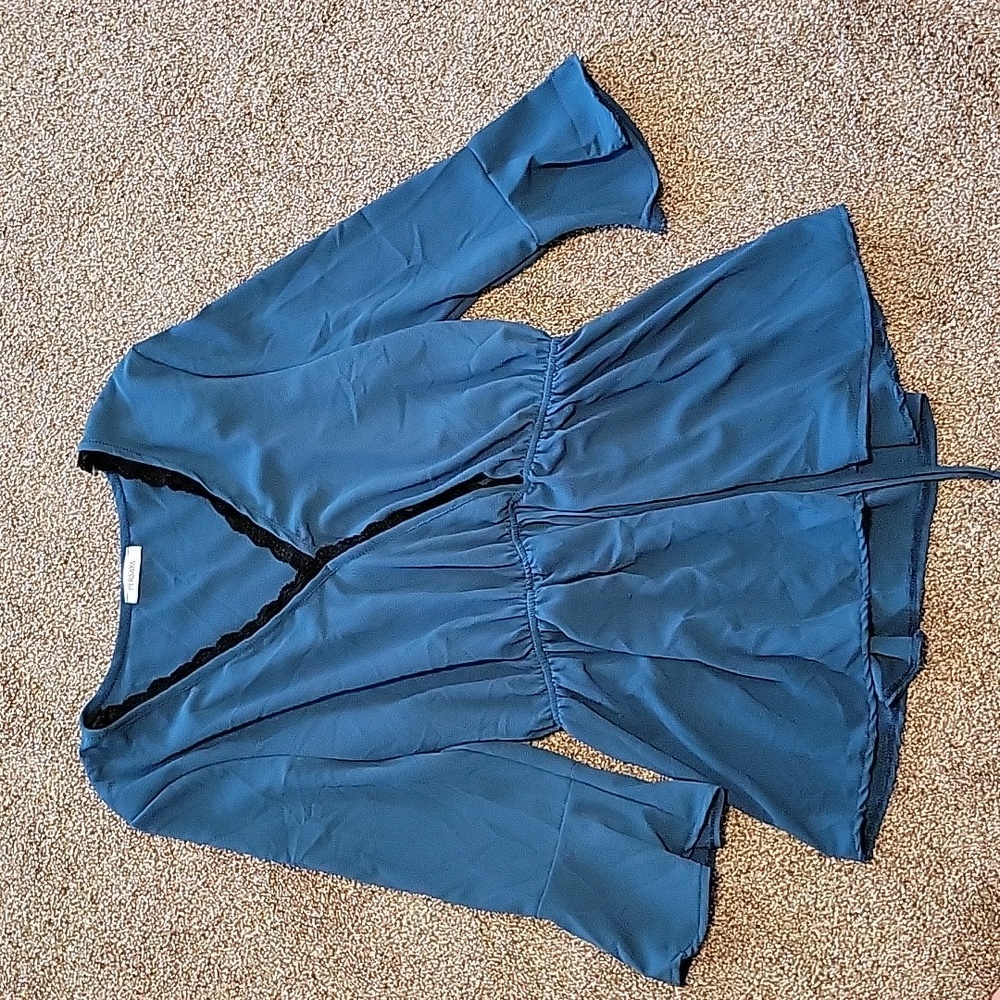 Blue v-neck blouse